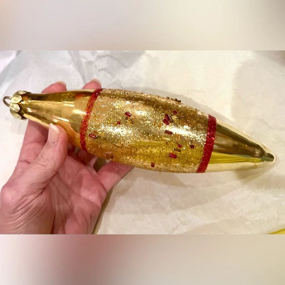 Oversized Vintage Germany Gold Icicle Ornament ✨ 1950s Mercury Glass